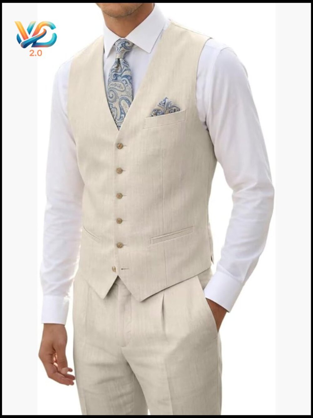 Men's Linen Suit 2-Piece Slim Fit Lightweight Wedding Beach Summer
